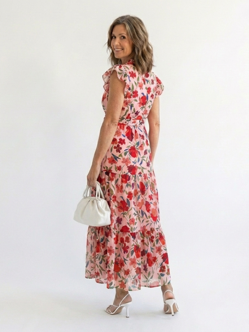 Lila | Vestido Midi Floral por Niveles con Escote en V