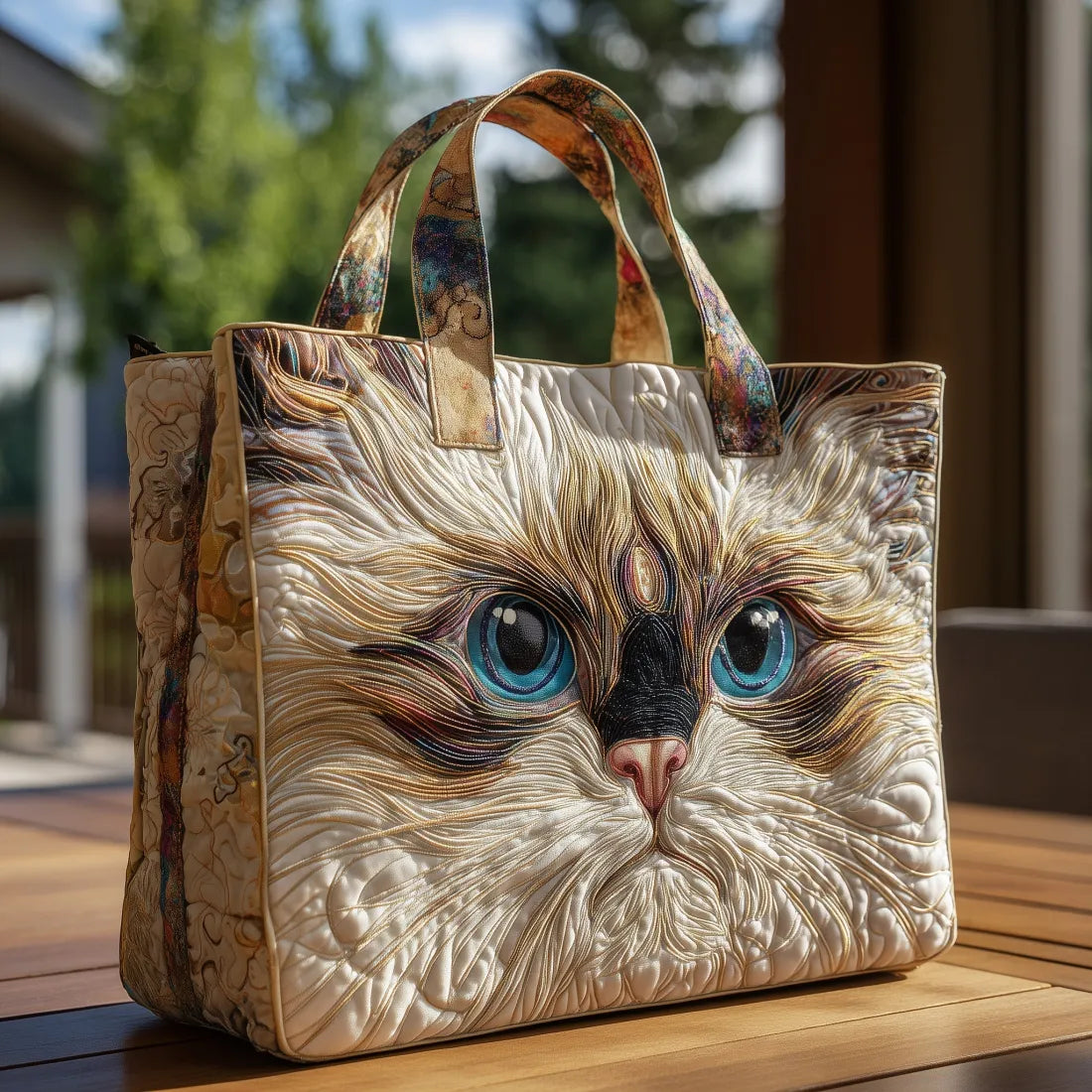 Bolso artesanal - Gato blanco de ojos azules