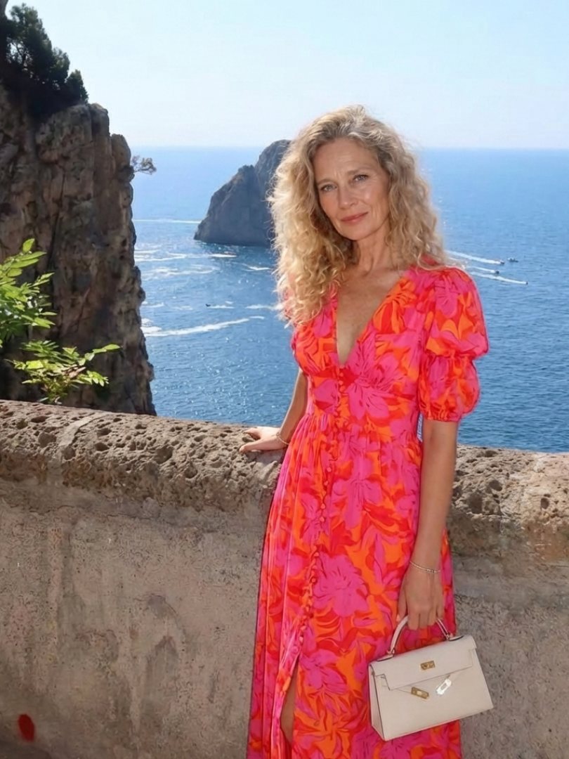 Willow | Vestido Midi Floral con Escote en V y Manga Abullonada