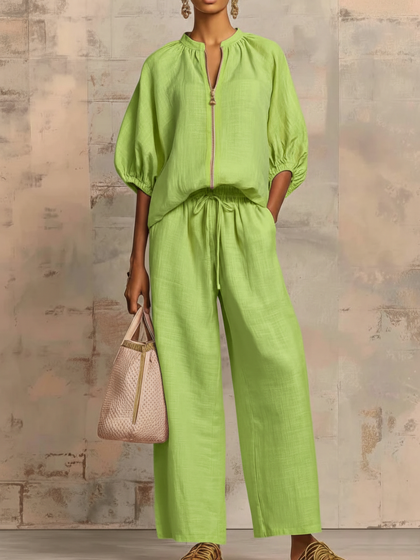 Leonor | Elegante conjunto de dos piezas de algodón y lino