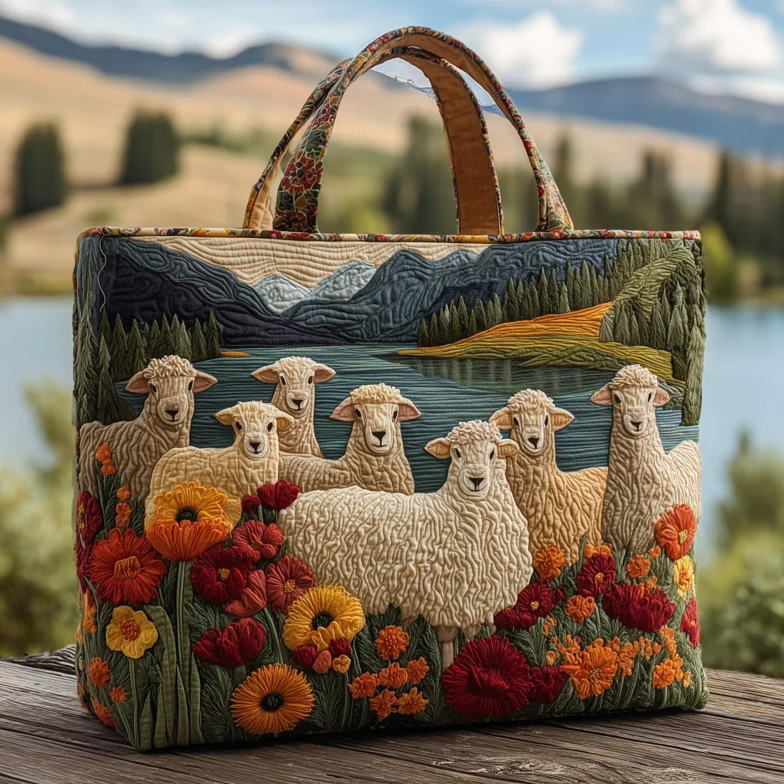 Bolso artesanal - Ovejas junto al lago