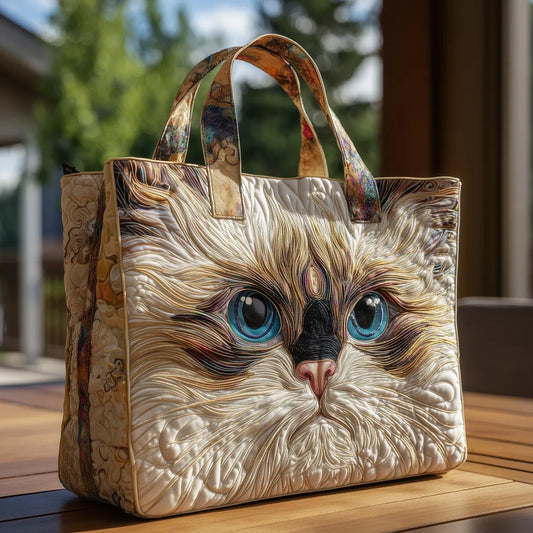 Bolso artesanal - Gato blanco de ojos azules