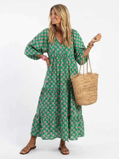 Fiora | Vestido Midi Floral por Niveles con Escote en V
