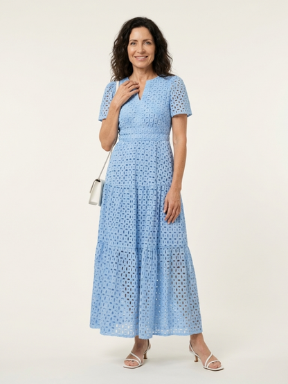 Brielle | Vestido Midi por Niveles con Escote en V y Manga Corta