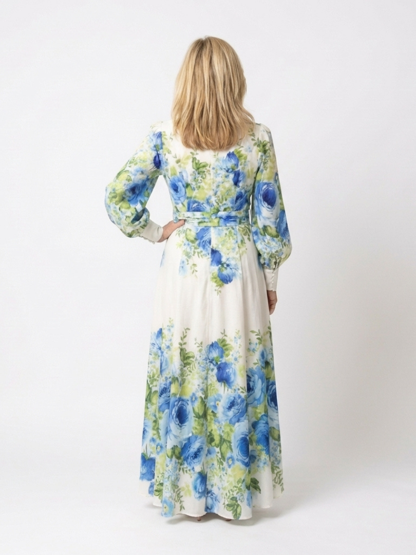 Harper | Vestido Maxi Floral de Manga Larga con Botones Delanteros