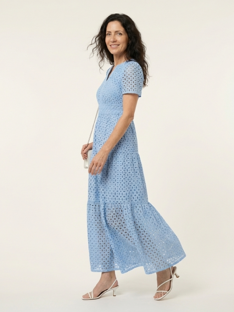 Brielle | Vestido Midi por Niveles con Escote en V y Manga Corta