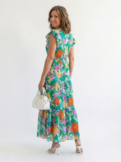 Lila | Vestido Midi Floral por Niveles con Escote en V