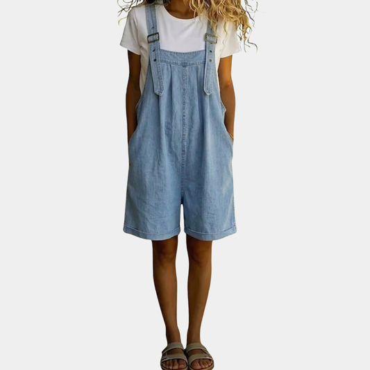 Isabel - Mono corto de denim con tacto suave de algodón y lavado vintage, azul claro