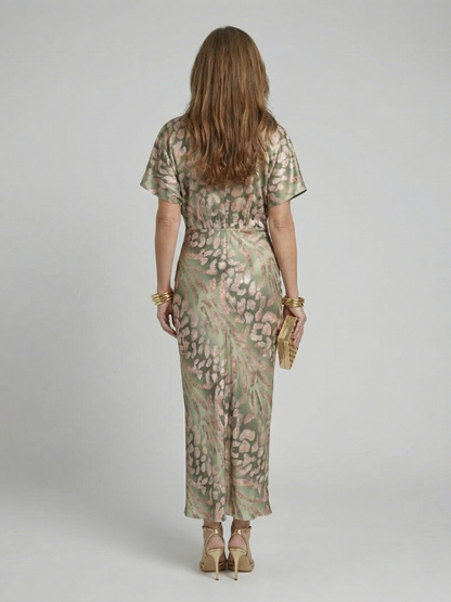 Coralie | Vestido Midi con Estampado Abstracto, Escote en V y Cintura Cruzada