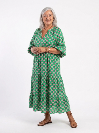 Fiora | Vestido Midi Floral por Niveles con Escote en V