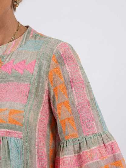 Maelle | Vestido hasta la Rodilla por Niveles con Estampado Geométrico y Escote en V