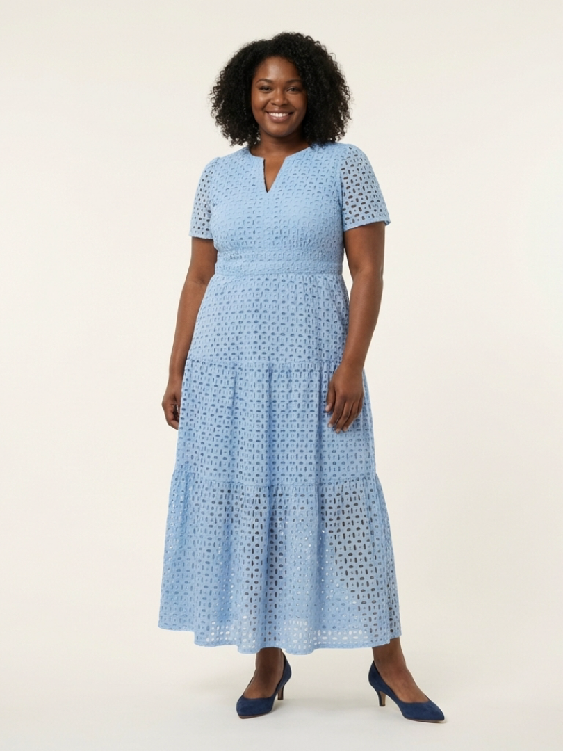 Brielle | Vestido Midi por Niveles con Escote en V y Manga Corta