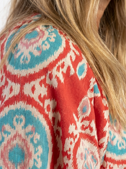 Zaria | Vestido Midi Paisley con Escote en V y Manga Corta