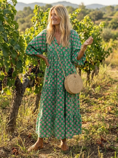 Fiora | Vestido Midi Floral por Niveles con Escote en V