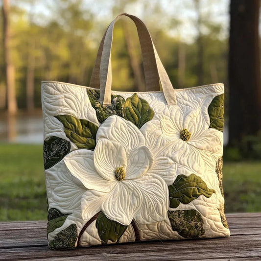 Bolso artesanal acolchado - Elegantes lirios blancos