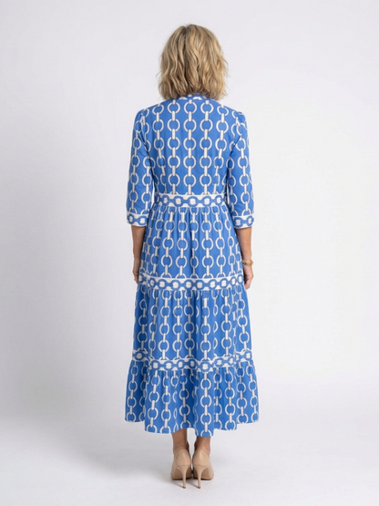 Ysolde | Vestido Midi con Estampado de Cadenas y Manga Tres Cuartos