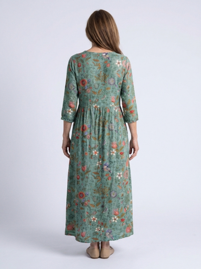 Marina | Vestido Maxi Floral con Escote en V y Manga Tres Cuartos