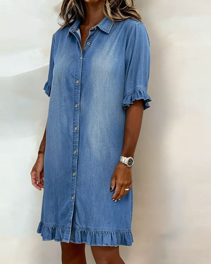 María | Vestido cómodo de denim con pliegues favorecedores