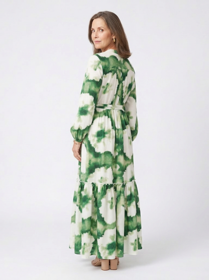 Sabine | Vestido Maxi por Niveles de Manga Larga con Cintura Anudada