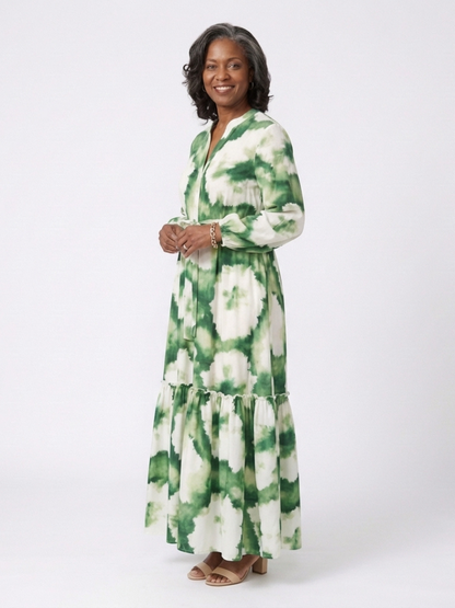 Sabine | Vestido Maxi por Niveles de Manga Larga con Cintura Anudada