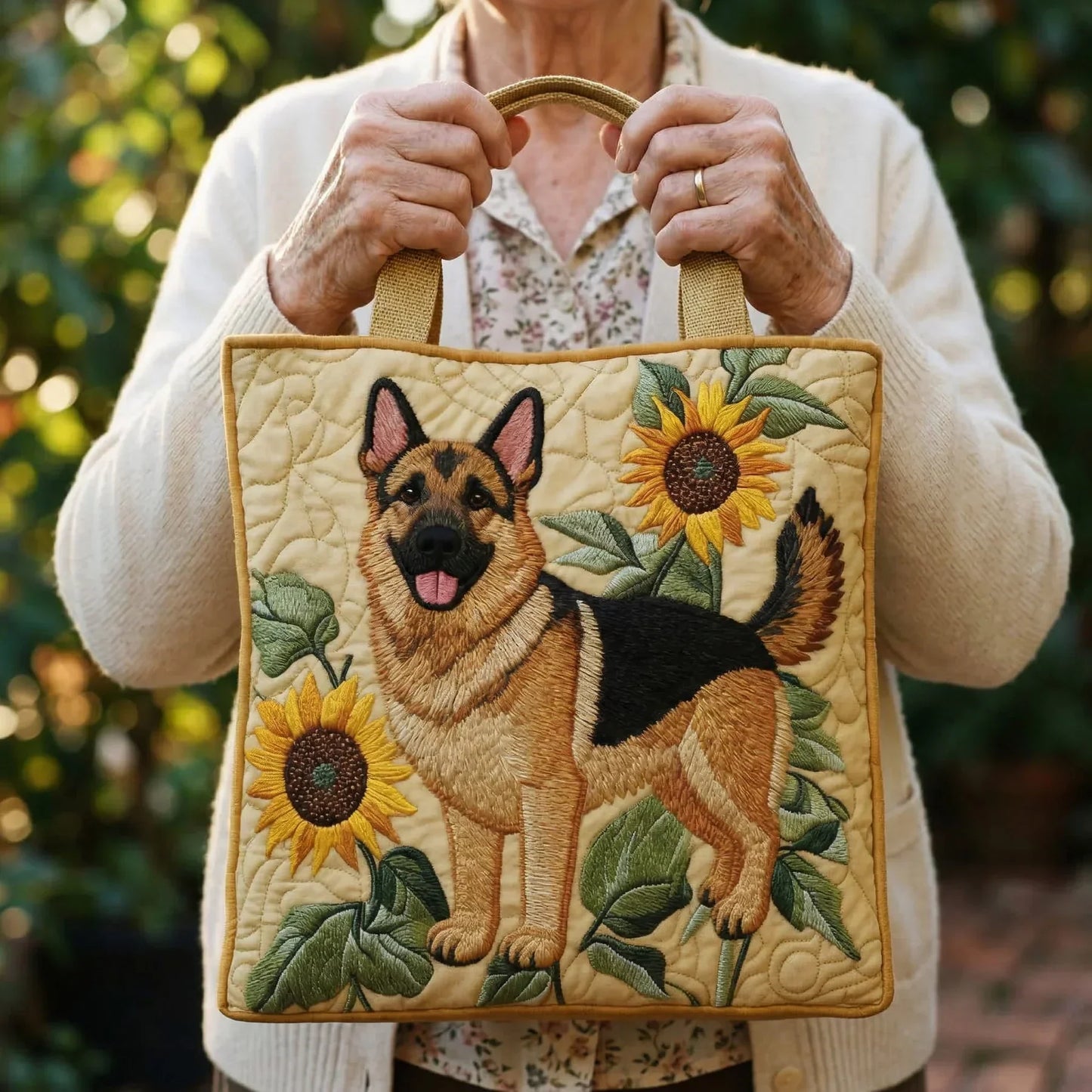 Bolso artesanal - Pastor alemán floral
