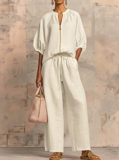 Leonor | Elegante conjunto de dos piezas de algodón y lino