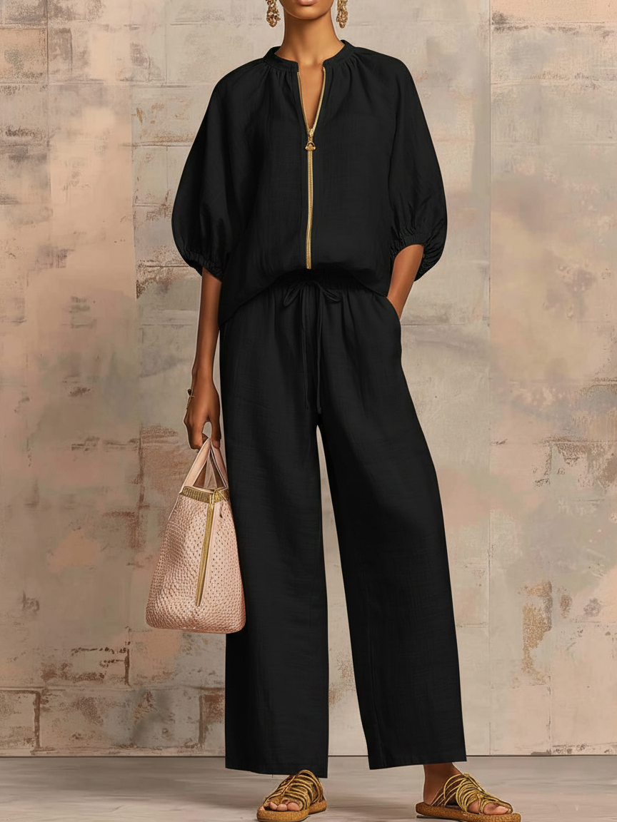 Leonor | Elegante conjunto de dos piezas de algodón y lino