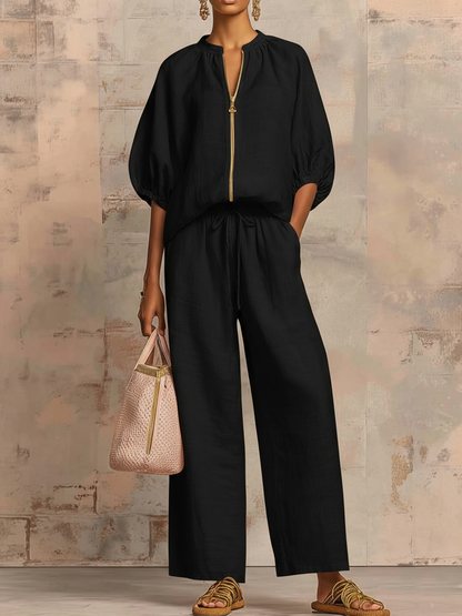 Leonor | Elegante conjunto de dos piezas de algodón y lino