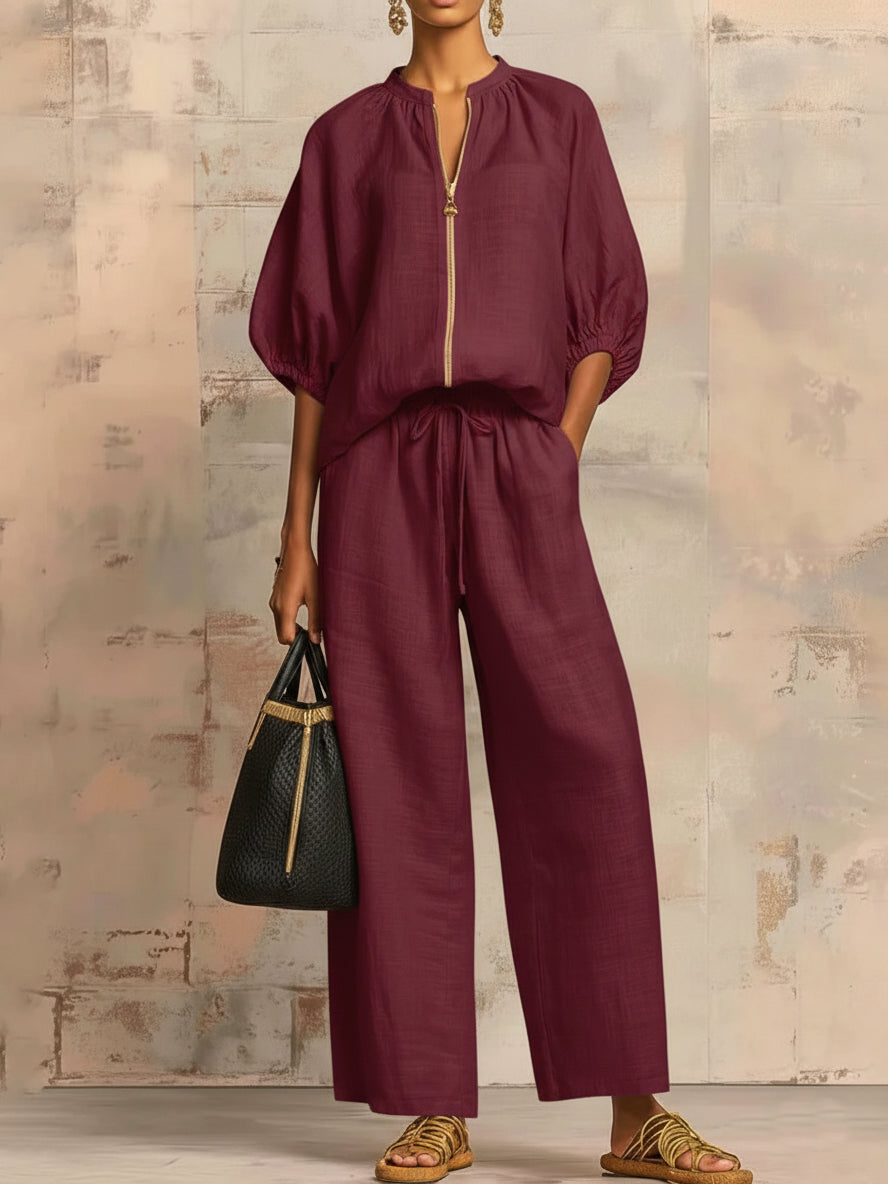 Leonor | Elegante conjunto de dos piezas de algodón y lino
