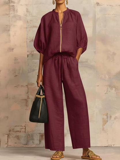Leonor | Elegante conjunto de dos piezas de algodón y lino