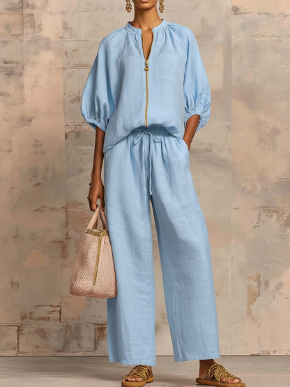 Leonor | Elegante conjunto de dos piezas de algodón y lino