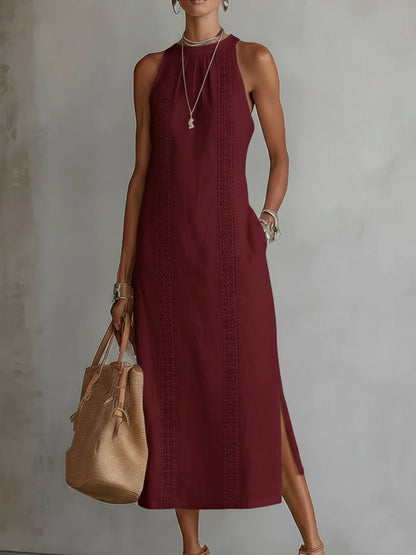 Jimena - Vestido midi de lino con cuello mao