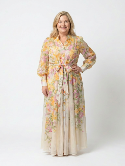 Cressida | Vestido Maxi Floral Transparente de Manga Larga