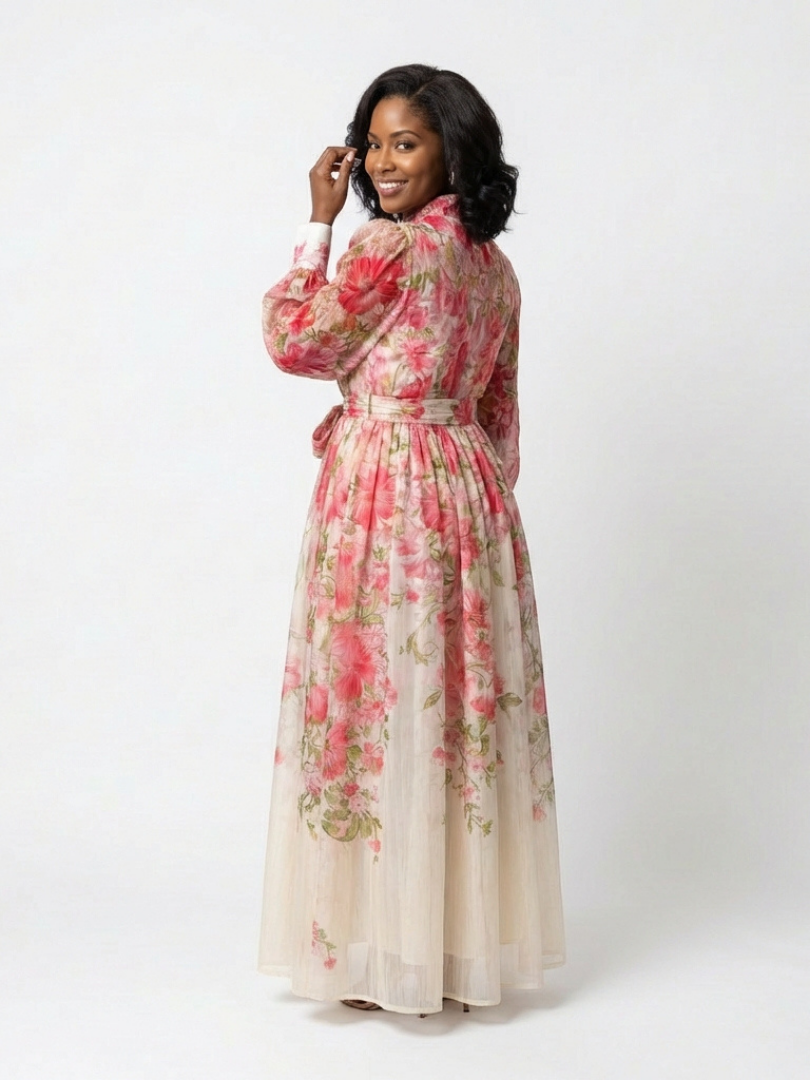 Cressida | Vestido Maxi Floral Transparente de Manga Larga