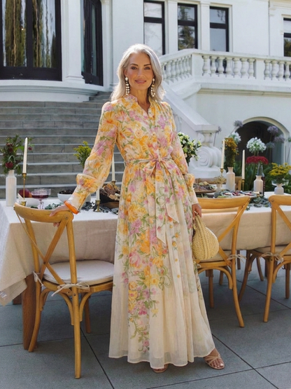 Cressida | Vestido Maxi Floral Transparente de Manga Larga