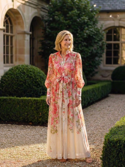 Cressida | Vestido Maxi Floral Transparente de Manga Larga