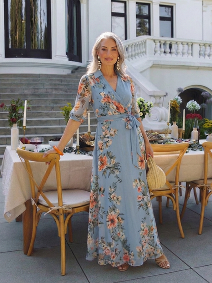 Elowen | Vestido Maxi Cruzado Floral con Escote en V