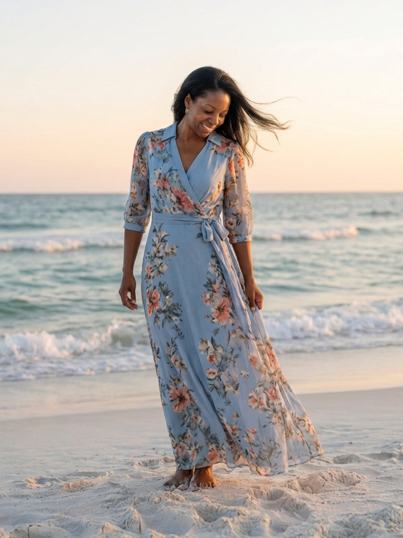 Elowen | Vestido Maxi Cruzado Floral con Escote en V